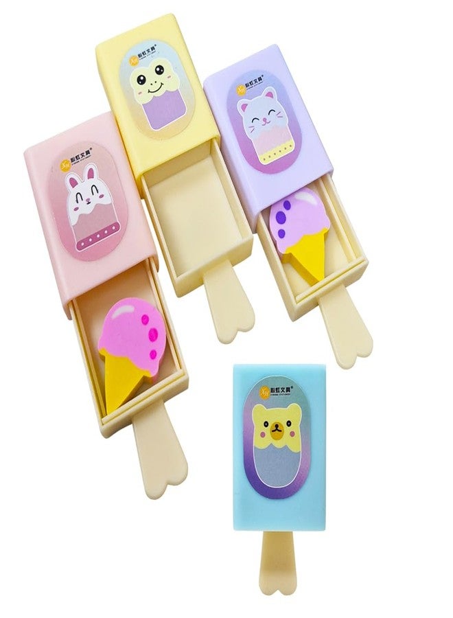 SIDAK Magic Box Pencil Eraser | Popsicle Shaped Ice Cream Drawer| Softy Shape Eraser |Birthday Return Gifts for Kids (Pack of 4) (Assorted Color) - Image 1